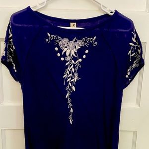 Floreat indigo embroidered top